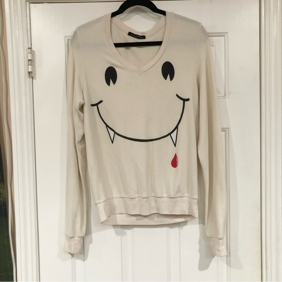 Wildfox Happy As A Vampire V Neck White Soft Baggy Beach Jumper - Picture 2 of 6